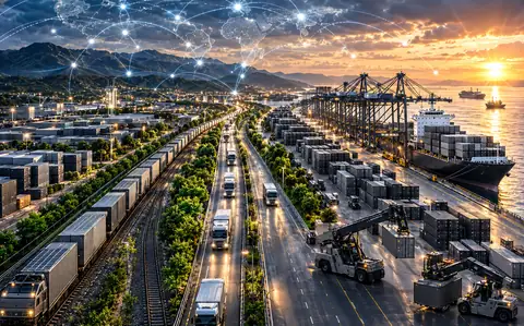 African trade infrastructure network linking freight corridors, rail, road and maritime export terminals